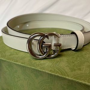 Thin Gucci Marmont Belt in White Size 80